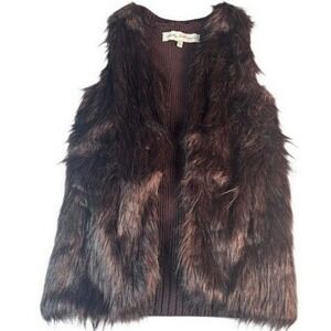 NWT Sebby Collection Vest Womens S Burgundy Faux Fur Chunky Knit Open Front Glam